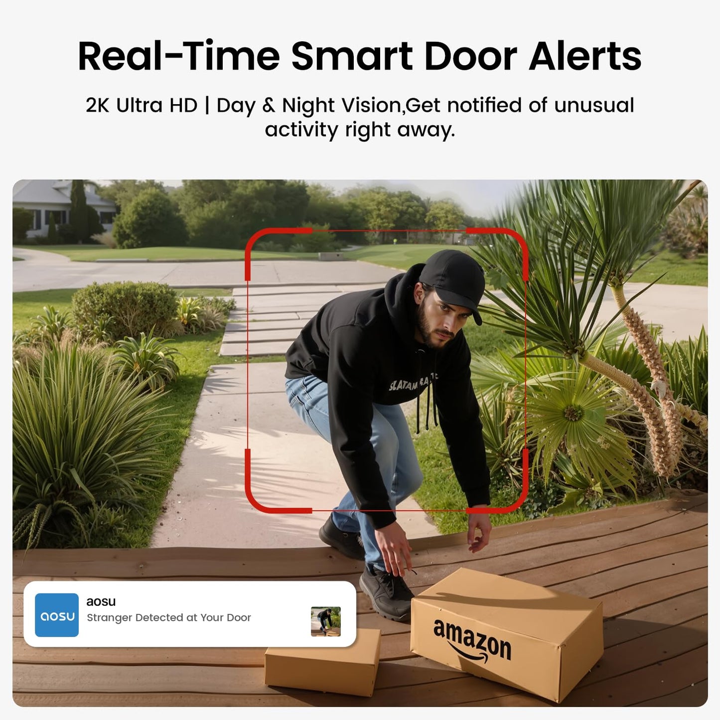 AOSU Wireless Doorbell Camera, Battery-Powered Video Doorbell with Chime, 2K Resolution, No Subscription Required, 2.4GHz WiFi, 180-Day Battery Life, AI Detection, Work with Alexa & Google Assistant
