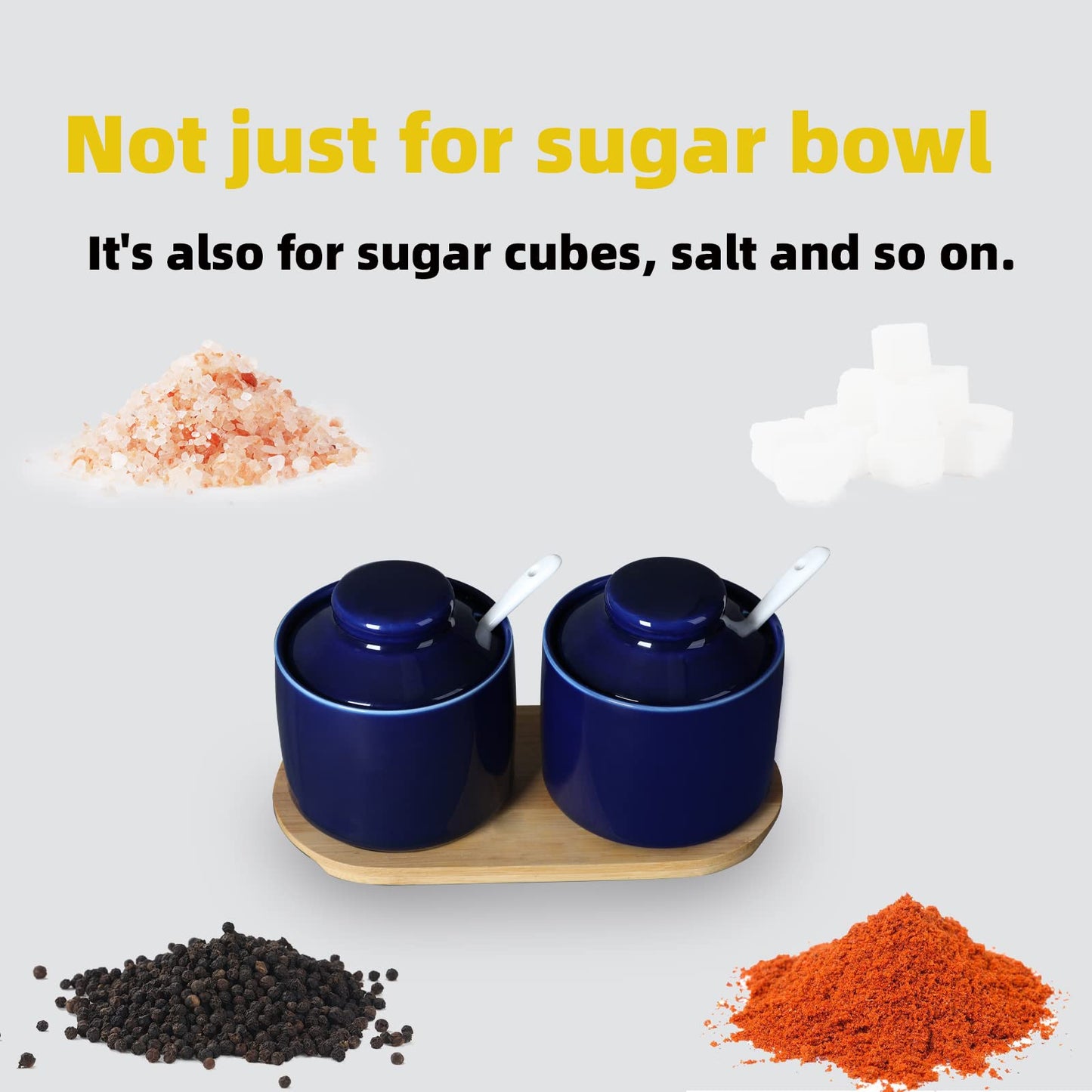 ONTUBE Ceramic Sugar Bowl with Tray and Spoon Set of 2, 8oz (Navy)