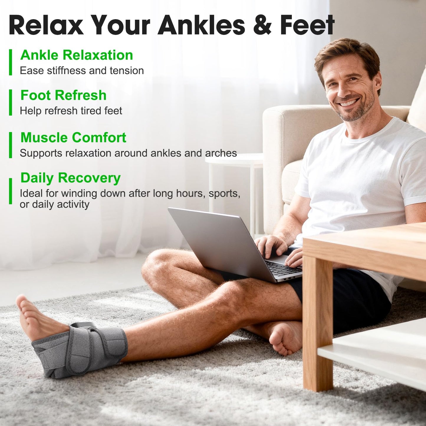 Cordless Ankle Massager for Pain Relief, Heated Foot Massager for Neuropathy, Foot and Ankle Massager with Heat, Ankle Heating Pad with Massage, HSA Eligible FSA, 6 Heats, 3 Massages, Single One
