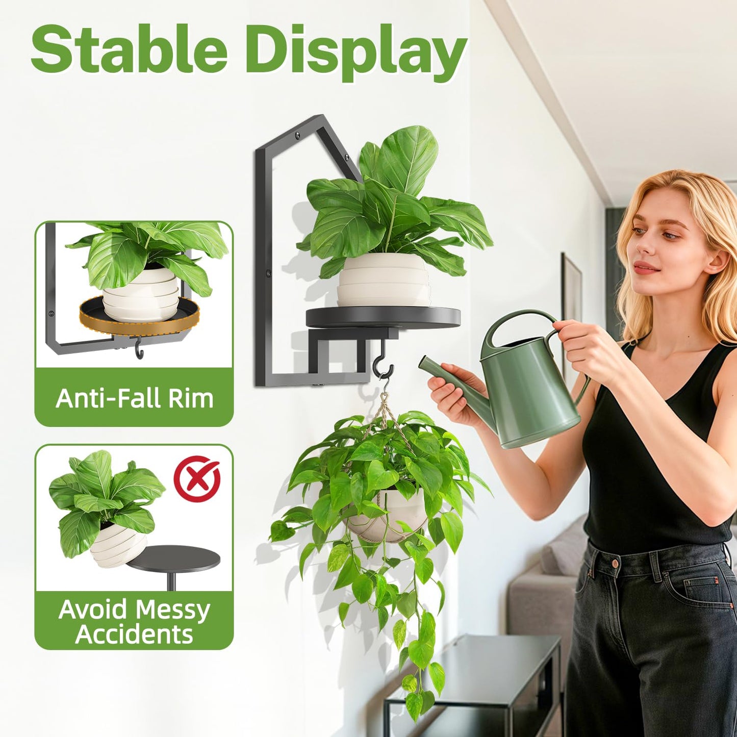 iDavosic.ly Wall Plant Picture Frame Holder Set of 2 for Indoor, Metal Stand with Hanging Hooks, Floating Flower Display Home Decor, Space Saving & Easy to Assemble (Pots/Chains/Plants Not Included)