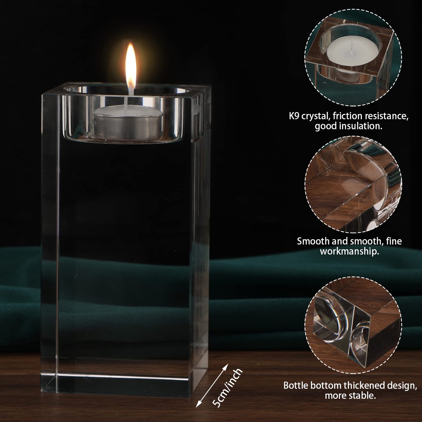 Perthlin 6 Pcs Crystal Tea Light Candle Holders Glass Votive Candle Stands Square Candlestick Holders for Wedding Dining Living Room Centerpiece Decorations, 1.57", 3.15", 3.94"