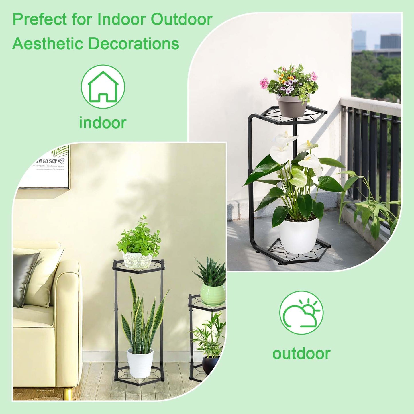 DUMING-IN Plant Stand Indoor-2 Tier Adjustable Tall Plant Stand Flower Pot Holder Metal Plant Rack Lightweight Duty Rustproof for Garden Corner Patio Lawn Balcony Office Living Room