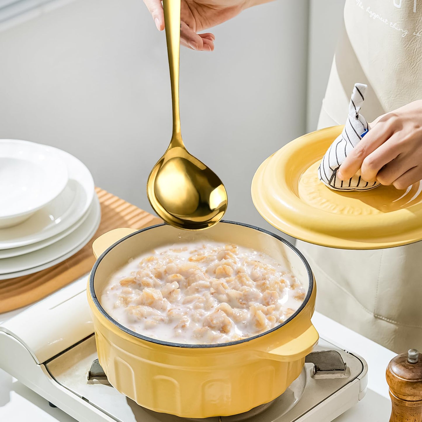 Elesunory 4 Piece 1 oz Gold Small Ladle, 8 Inch 304 Stainless Steel Soup Ladle for Serving, Gravy Spoon for Sauces, Dishwasher Safe