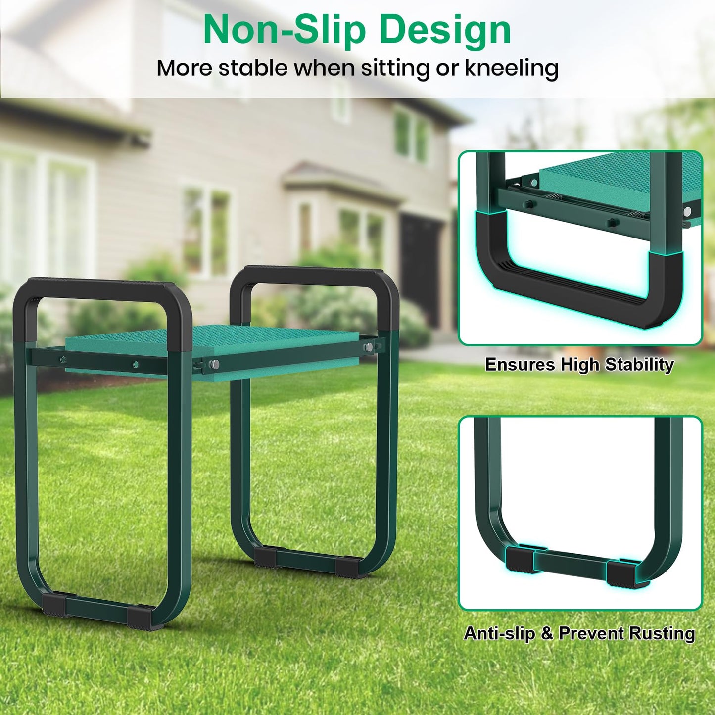 TomCare Garden Kneeler and Seat Upgraded 10.24" Wide Kneeling Pad Garden Bench with 2 Large Tool Bags Heavy Duty Foldable Garden Stool Tools Gardening Gifts for Women Men Seniors Gardeners