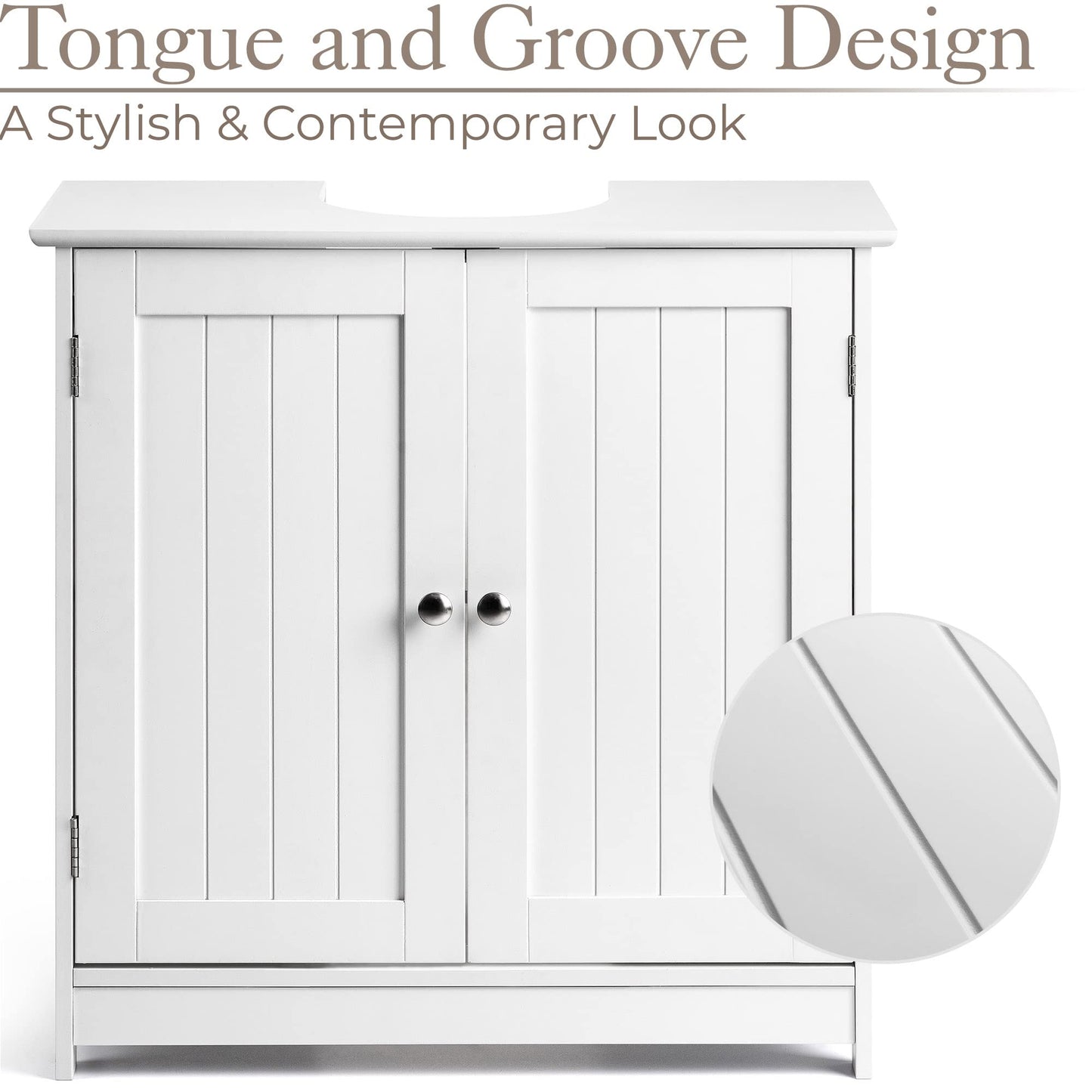 CHRISTOW White Under Sink Bathroom Cabinet, Free Standing Wooden Sink Storage Unit, Basin Cupboard With Shelf