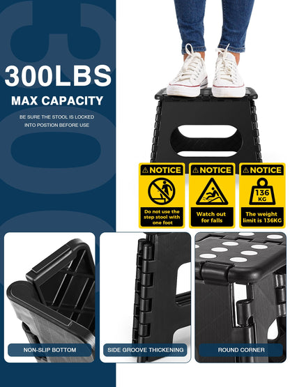 HOUSE DAY Heavy Duty Plastic Step Stool, 11 inch, Black - Foldable, Sturdy, Skid Resistant, Kitchen, Bathroom Stool, 300 lbs Capacity