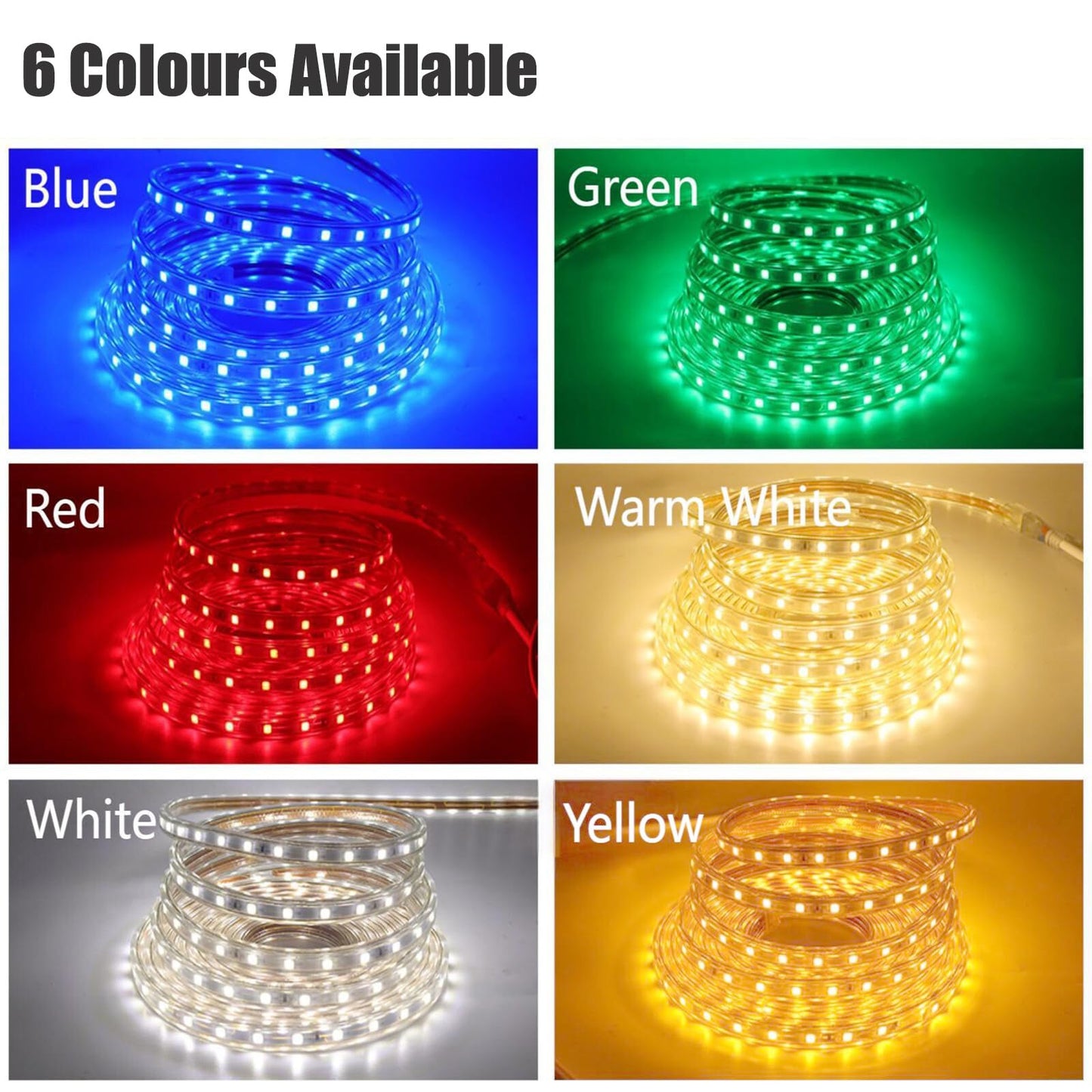 GQL 2m 5050 LED Strip Warm White with Switch (80cm Cable), Mains Powered SMD 60LEDs/m Commercial Rope Light, IP65 Waterproof for Indoor/Outside Decoration UK Plug Supply