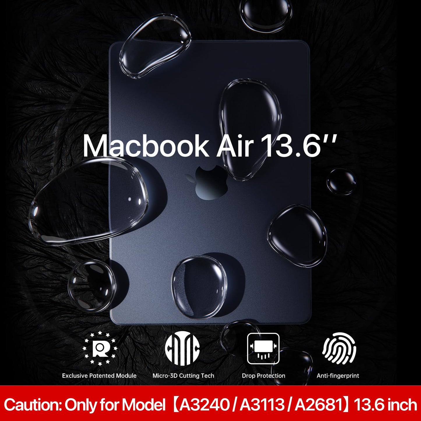Compatible for MacBook Air 13.6 inch Case M4 M3 M2 2025 2024-2022 Release Model A3240 A3113 A2681, Sturdy Protective Plastic Hard Shell Case Cover for MacBook Air M2 13 inch - Midnight Clear