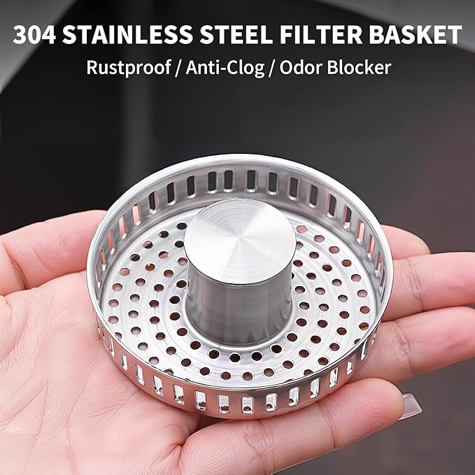 3-in-1 Kitchen Sink Drain Strainer Stopper – 304 Stainless Steel Pop Up Sink