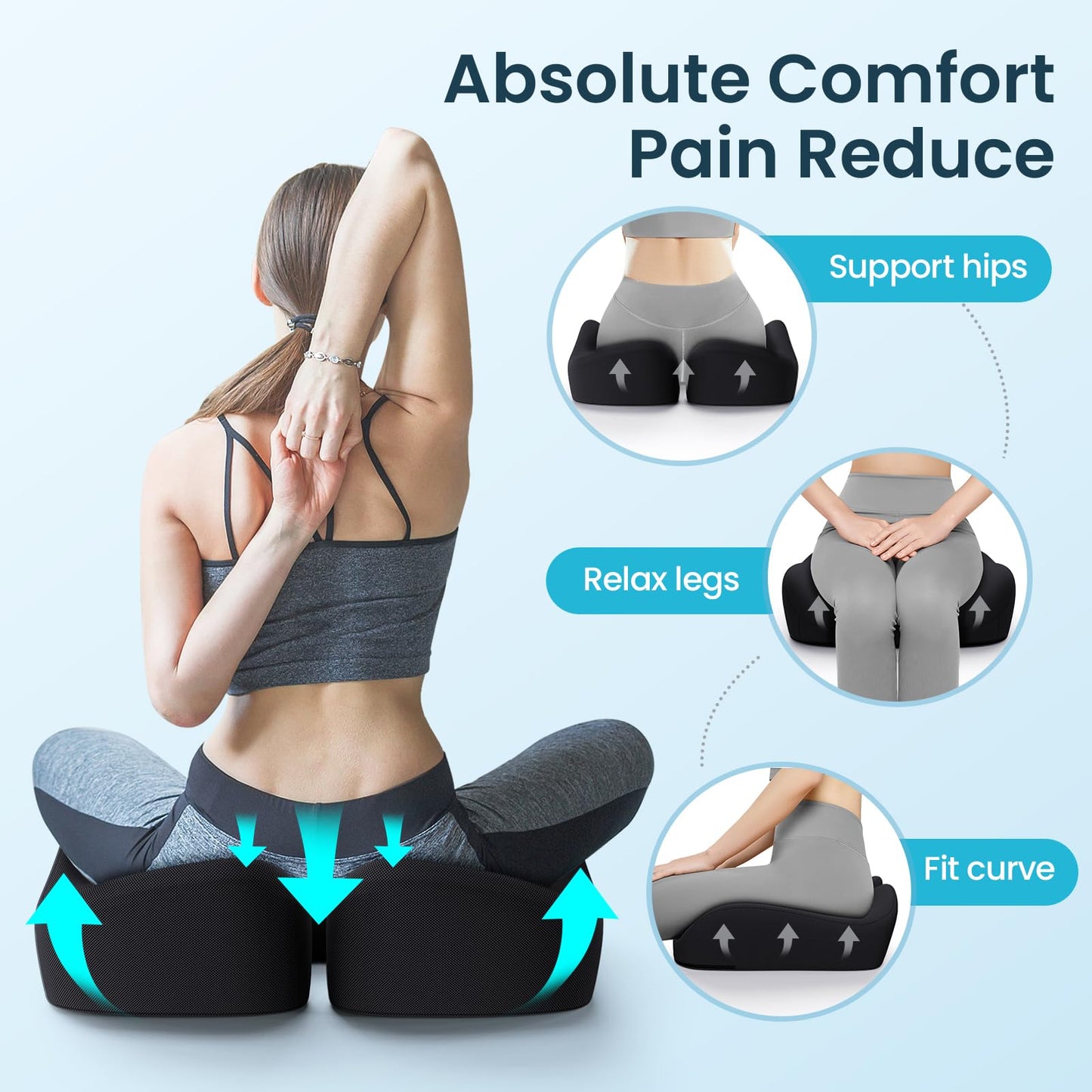 Benazcap Seat Cushion, Memory Foam Cushion for Office Chair - Ergonomic Chair Cushions for Tailbone Pain Relief, Sciatica & Back Support, Office Chair Cushion & Coccyx Cushion