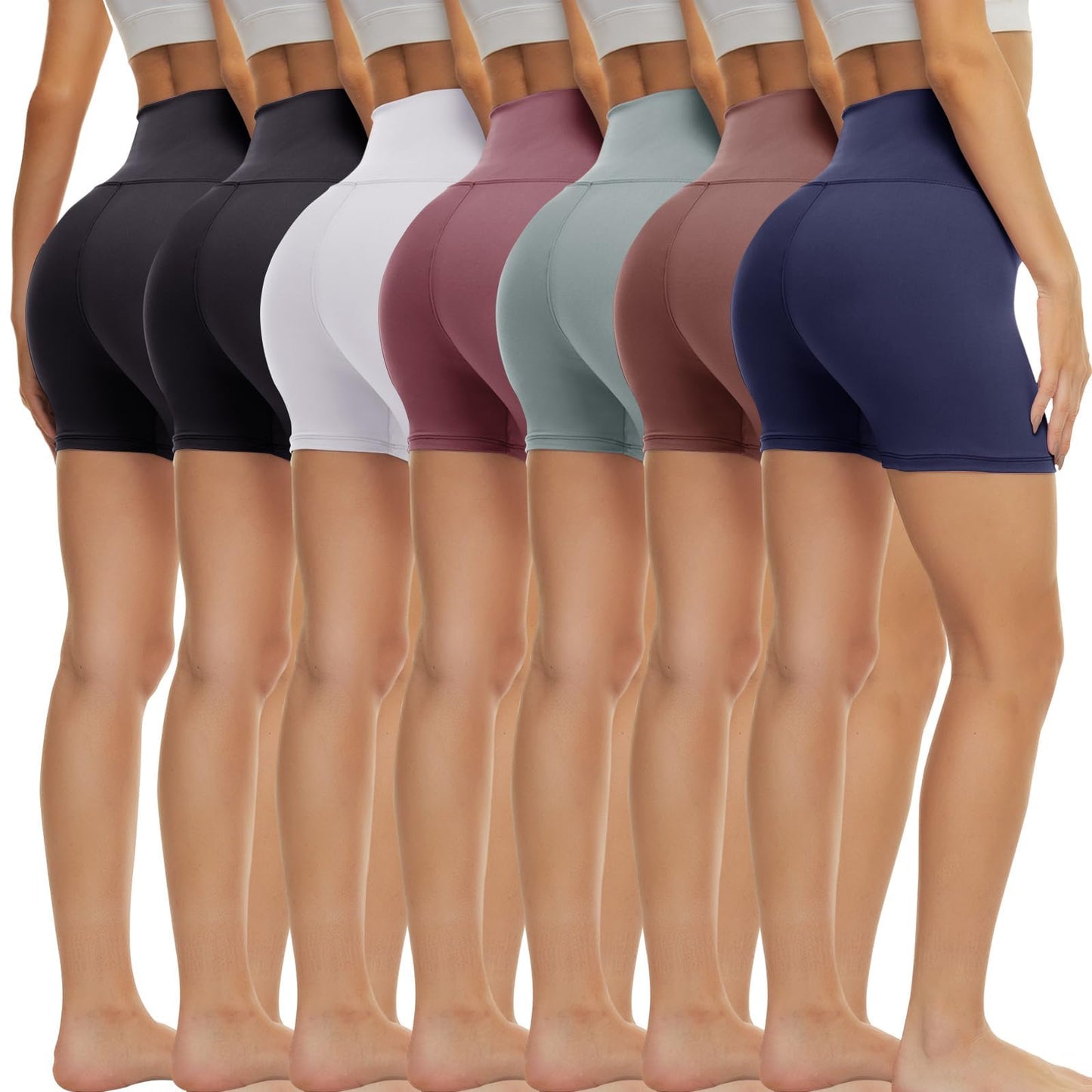 TNNZEET 7 Pack Biker Shorts for Women - 5''/8''/3'' High Waisted Workout Tummy Control Spandex Gym Shorts for Yoga Athletic