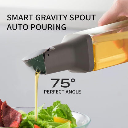 stackbear Olive Oil Dispenser for Cooking - 16oz Leakproof Glass Oil Dispenser Bottle with Gravity Spout, Air Fryer, BBQ, Healthy Salad & Non-Stick Pans, BPA-Free, Easy to Refill and Use, Light Grey