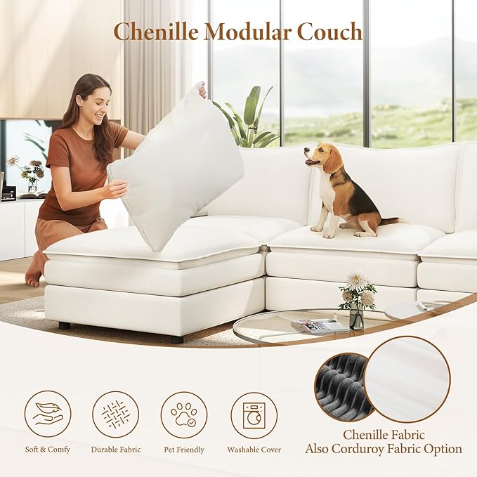 Vesgantti 108" Sectional Sleeper Sofa, 6-Seater Oversized Modular Cloud Couch