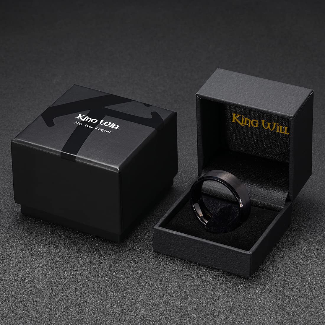 King Will Basic 6mm 7mm 8mm 9mm 10mm Men, Women Wedding Black Tungsten Ring Matte Finish Beveled Polished Edge Comfort Fit (10mm, 6)