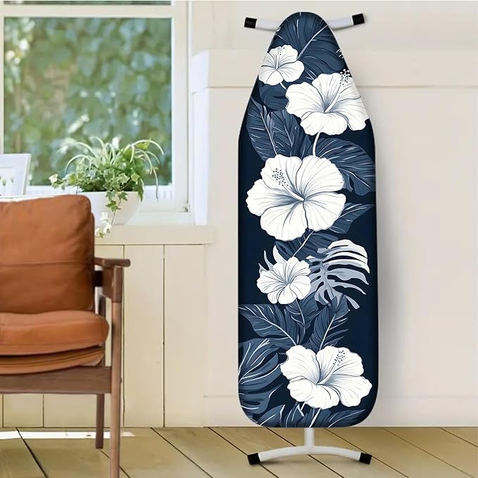 Nuxovilar White Hibiscus & Blue Leaf Ironing Board Cover, 15 * 54inch, Fits