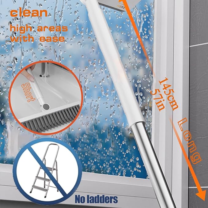 Floor Scrubbing Brush with 57" Adjustable Long Handle, 3 in 1 Living Grout