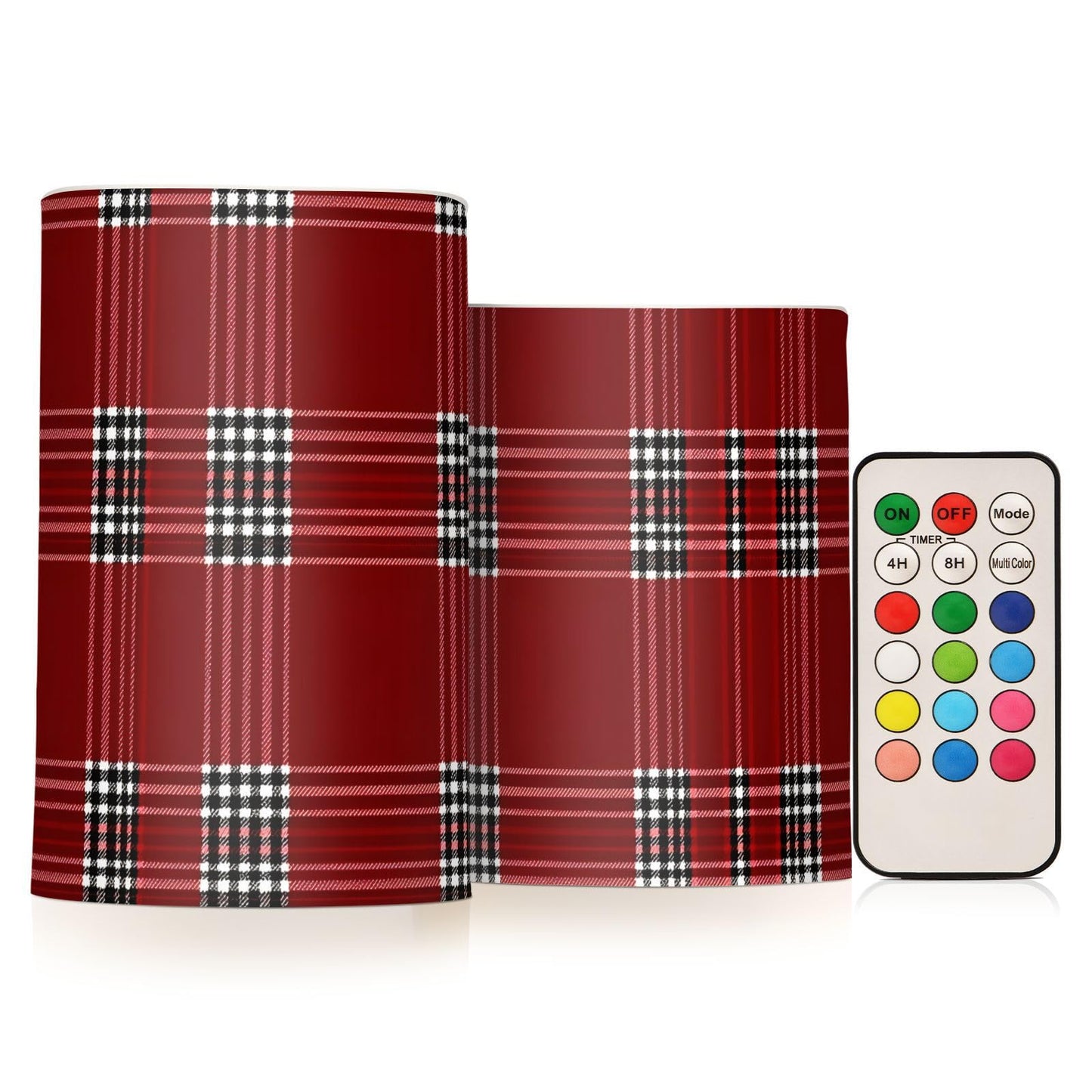 ALAZA Flickering Flameless Candles Red Tartan Buffalo Plaid Checkered Battery Operated Candles with Remote Timer LED Pillar Votive Candles Set of 2 for Holiday Decor