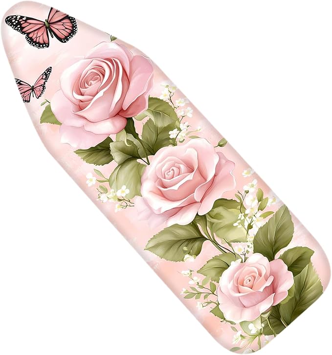 Nuxovilar Pink Roses with Butterflies Ironing Board Cover, This Cover Fits Most