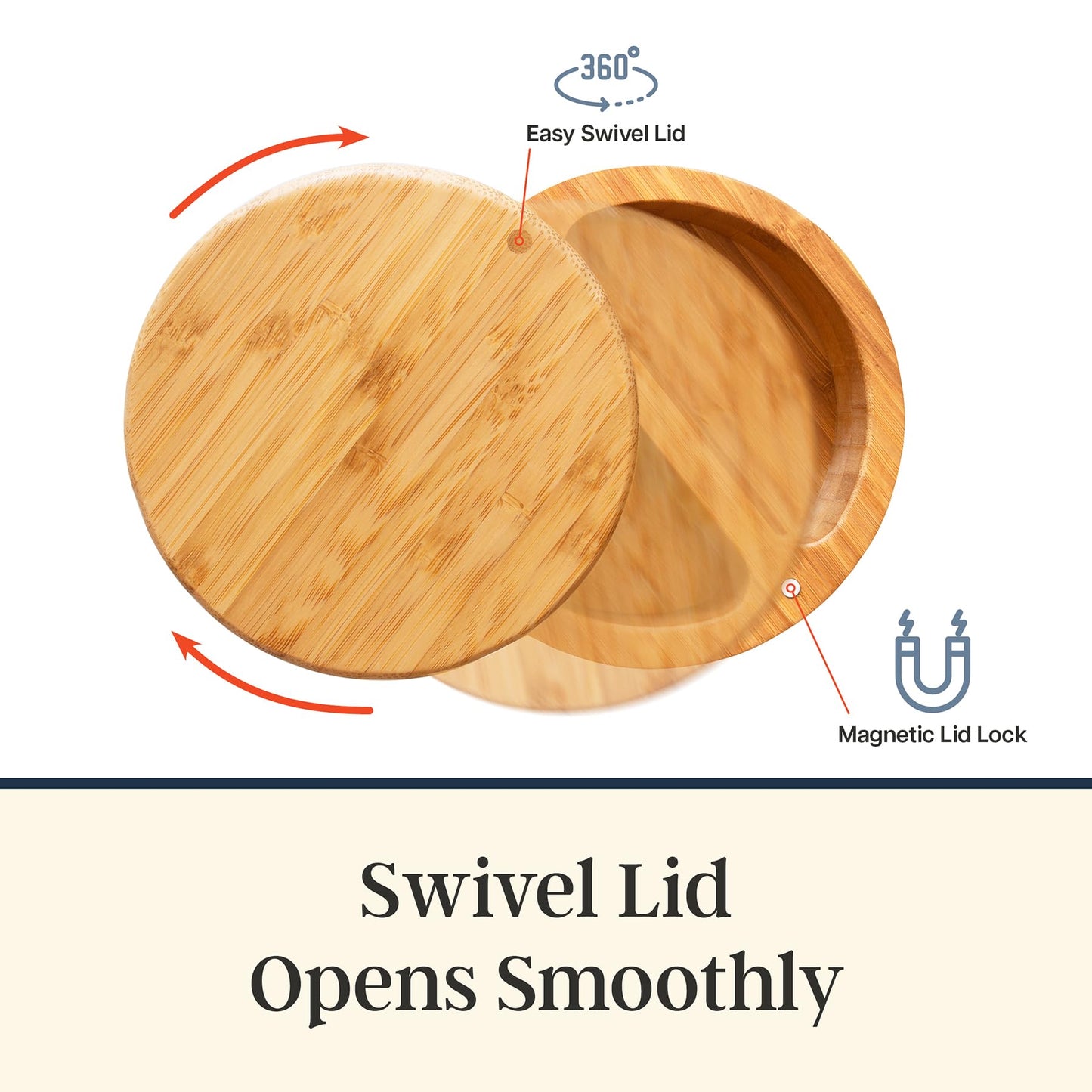 Totally Bamboo Salt Keeper Duet, Salt and Pepper Container with Dual Compartments, Bamboo Spice Cellar with Magnetic Swivel Lid, Countertop Bowls for Seasonings