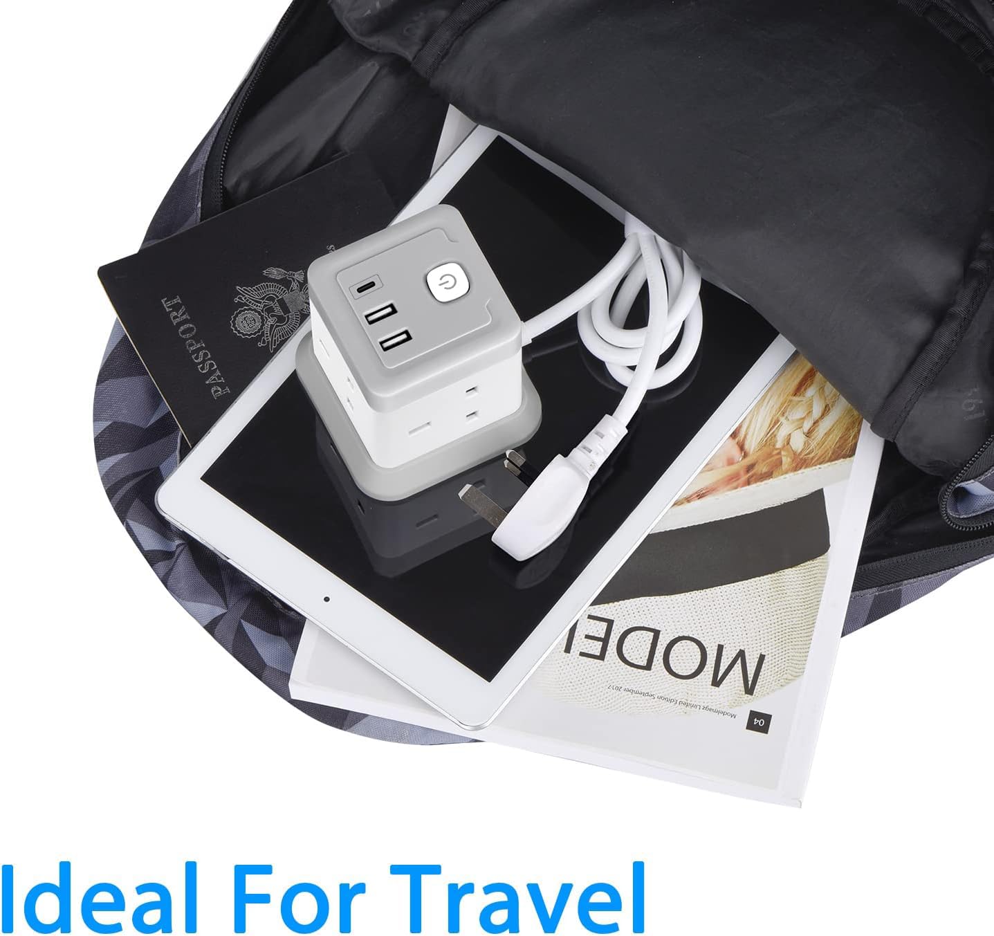Extension Lead Cube with USB, BEVA 4 Way Power Strip with 3 USB Ports, Desktop Power Extension Socket with 1.5M Extension Cable Cords for Home Dorm Office Travel-WHITE