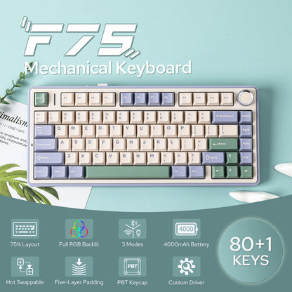 EPOMAKER x Aula F75 Gasket Mechanical Keyboard, 75% Wireless Hot Swappable Gaming Keyboard with Five-Layer Padding&Knob, Bluetooth/2.4GHz/USB-C, RGB (Light Blue, LEOBOG Reaper Switch)