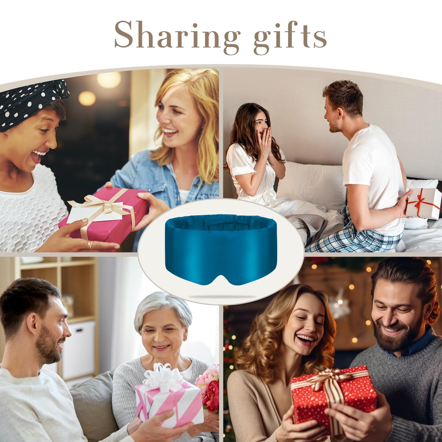 100% Mulberry Silk Sleep Mask Eye Mask for Women Man with Adjustable Band, for Side Sleeper Blackout Sleep Mask for Travel Rest and Office Large Size (Taupe)