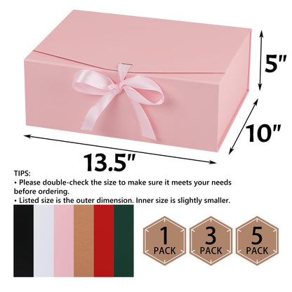 STOBOCTER Gift Box,13.5x10x5 Gift Boxes with Lids for Presents,Pink Magnetic Gift Box for Wrapping,Birthday, Wedding, Bridesmaid Proposal, Christmas,Includes Ribbon,Card