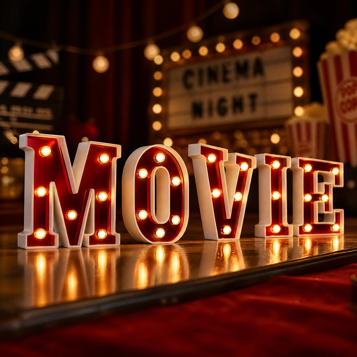 Aurelema Movie Night Decorations 6.3" Movie Light up Letters Sign Decor Battery Powered Marquee Lighted Sign LED Letter Lights for Theme Party Theater Poster Birthday Home Tabletop Wall Decor Supplies