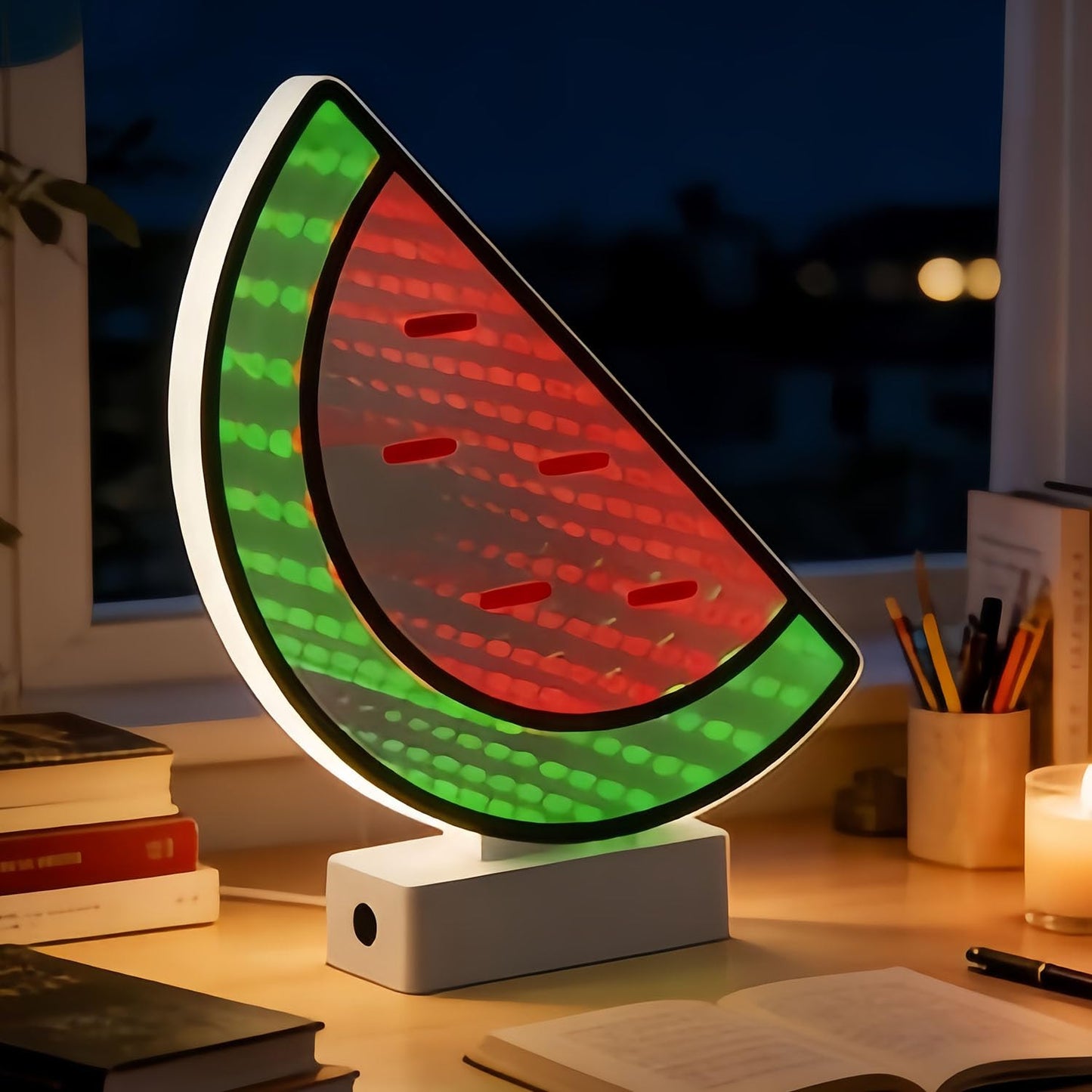 Xusdamyj Infinity Mirror Tunnel Watermelon Neon Sign，Summer Neon Signs Fruit Themed Neons LED ，3D Tunnel Lamp Desktop Lamp for Party Home Decor (Watermelon)