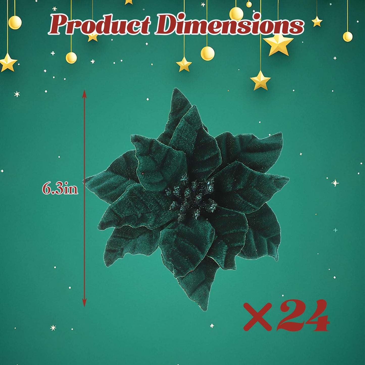 Garvee 24 Pcs Poinsettia Flowers Artificial, 6.3 in Large Velvet Christmas Flowers with Stems, Floral Picks for Christmas Tree Wreath Garland Ornaments Wedding Decor, Dark Green