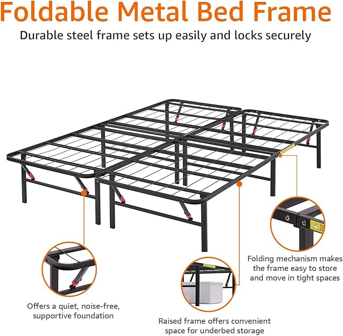 Amazon Basics Bed Frame with Storage, Foldable Metal Platform, Sturdy Steel