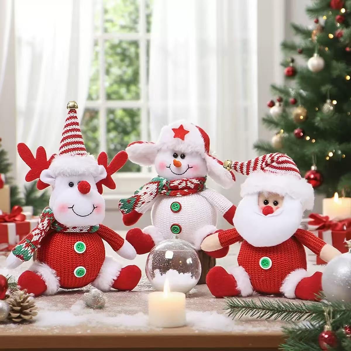 3PCS Christmas Tree Ornaments, Plush Santa Snowman Reindeer Decorations,Hanging Xmas Ornaments Holiday Party Decor