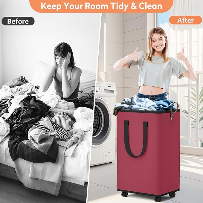 Laundry Basket with Wheels, Collapsible Laundry Baskets, Laundry Hamper with
