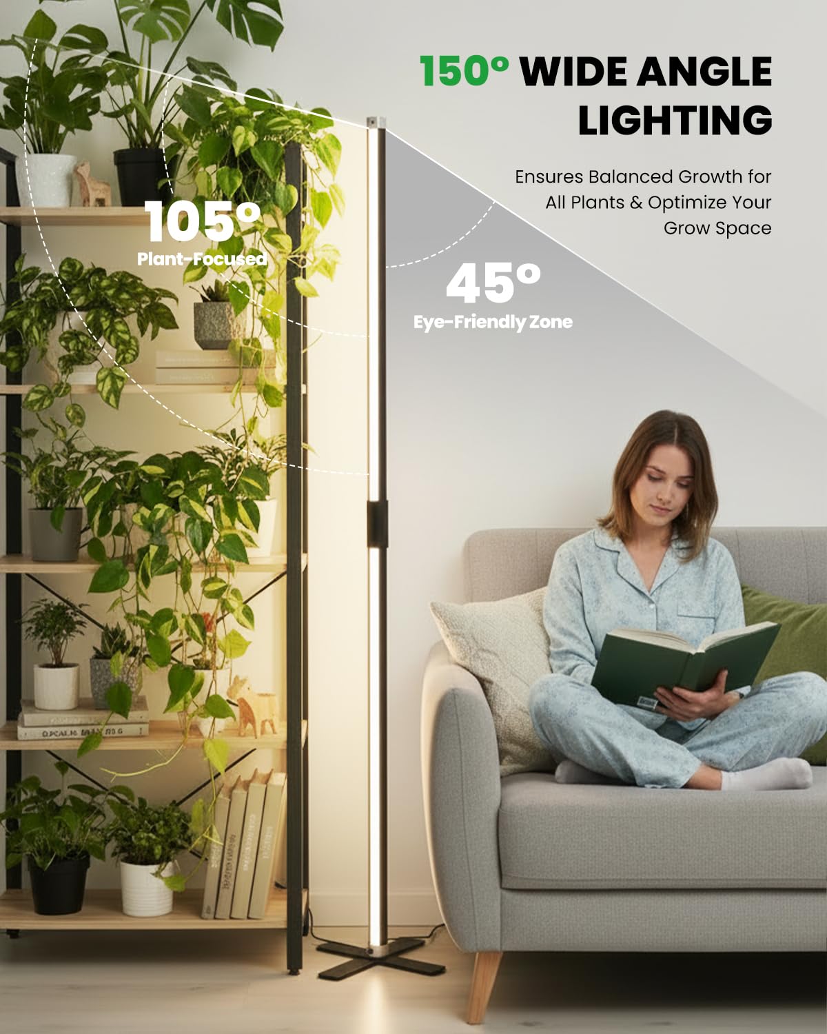 SJZX 4FT Grow Light for Indoor Plants, Full Spectrum 150° Wide Beam with 660nm Red Light, High CRI 97 Plant Light for Home Garden, Herb, Succulent, Standing & Hanging Use