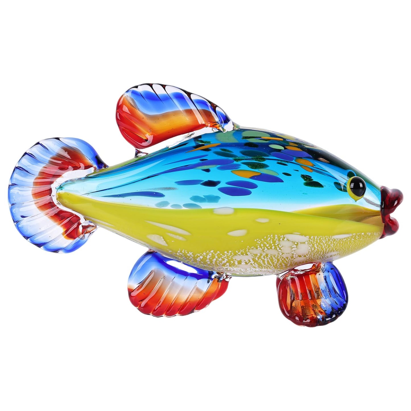 suruim Hand Blown Glass Fish Sculpture, Glass Fish Decor Figurine for Home Decor, Decorative Art Glass Animal Statue for Shelf, Tabletop or Mantel Display, Sea Life Accent (Blue)