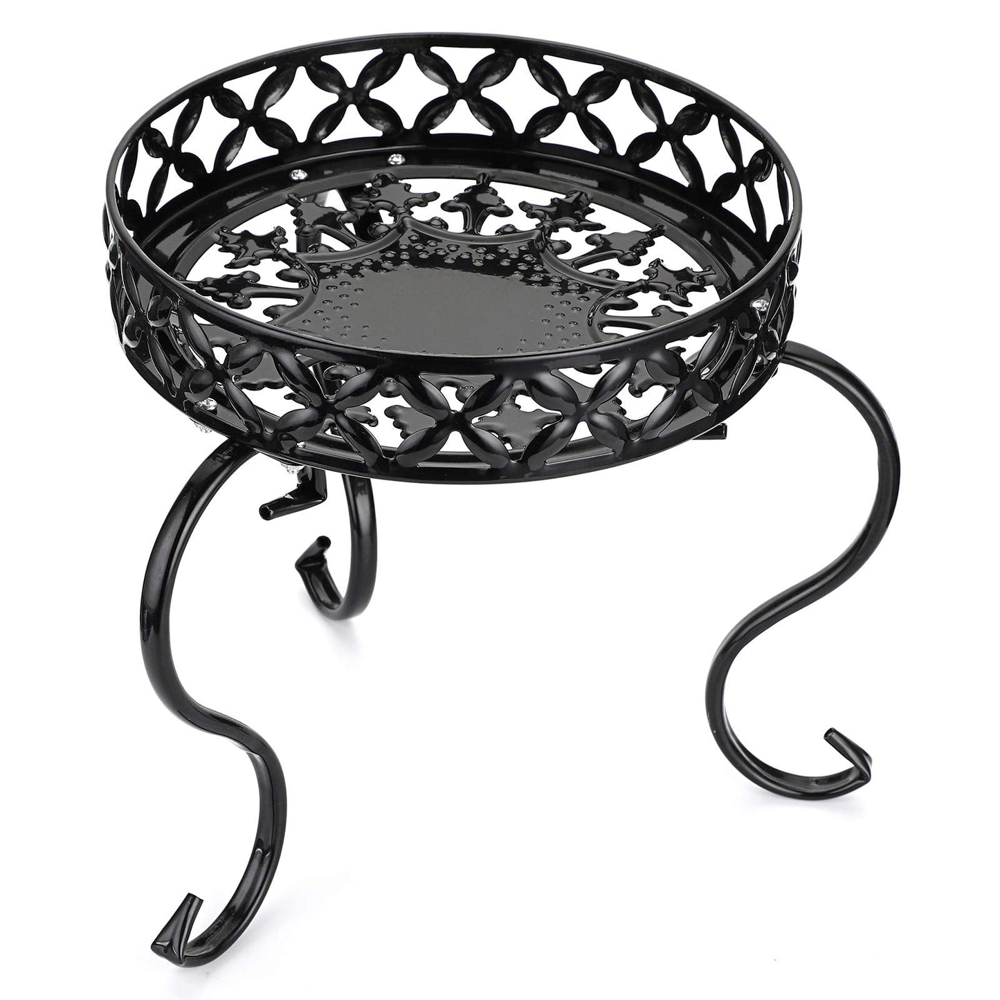 OwnMy Set of 2 Metal Round Plant Stand Rustproof Iron Flower Pot Holder, Modern Plant Display Potted Rack, Indoor Outdoor Plant Stand Heavy Duty Plant Holder for Home, Garden, Plant Lovers (Black)