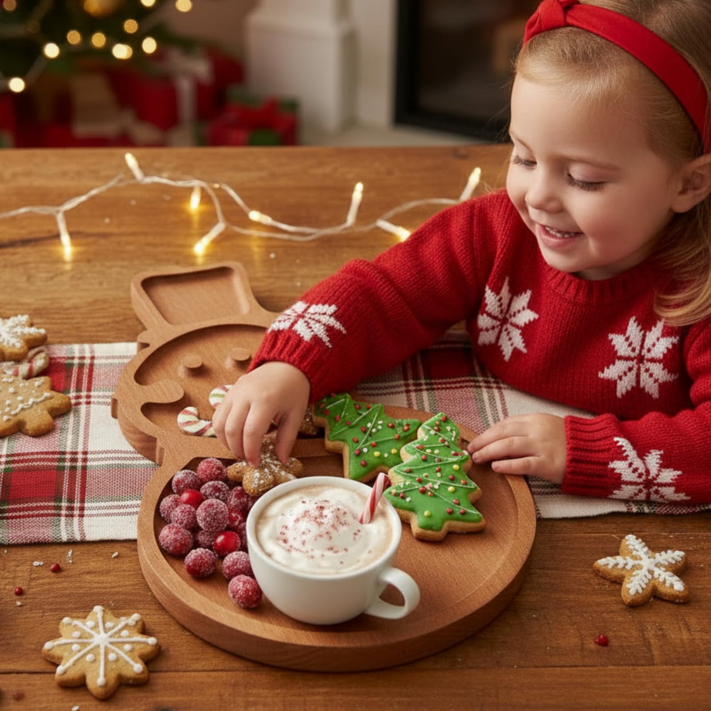 Maxcheck Snowman Christmas Serving Tray Platter Charcuterie Board Christmas Wood Serving Dish Cutting Board Rustic Farmhouse 11.42 x 10.43 Inches Table Plate for Cheese Food Fruit Party