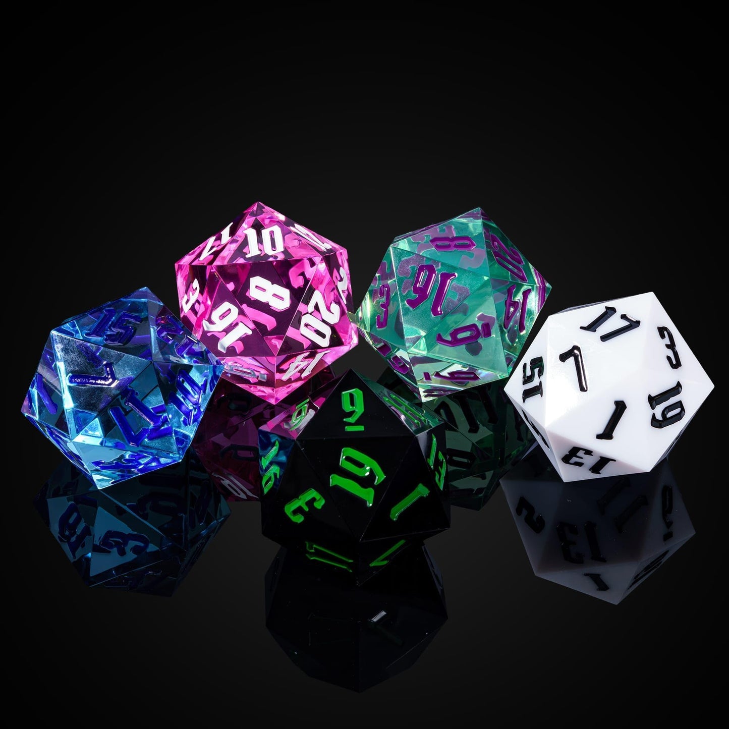 Poludie 55mm 20 Sided DND Dice, Giant D20 D&D Polyhedral Dice Large D20 with Die Gift Box for Dungeons and Dragons, RPG Table Games (Transparent Green/Purple Numbers)
