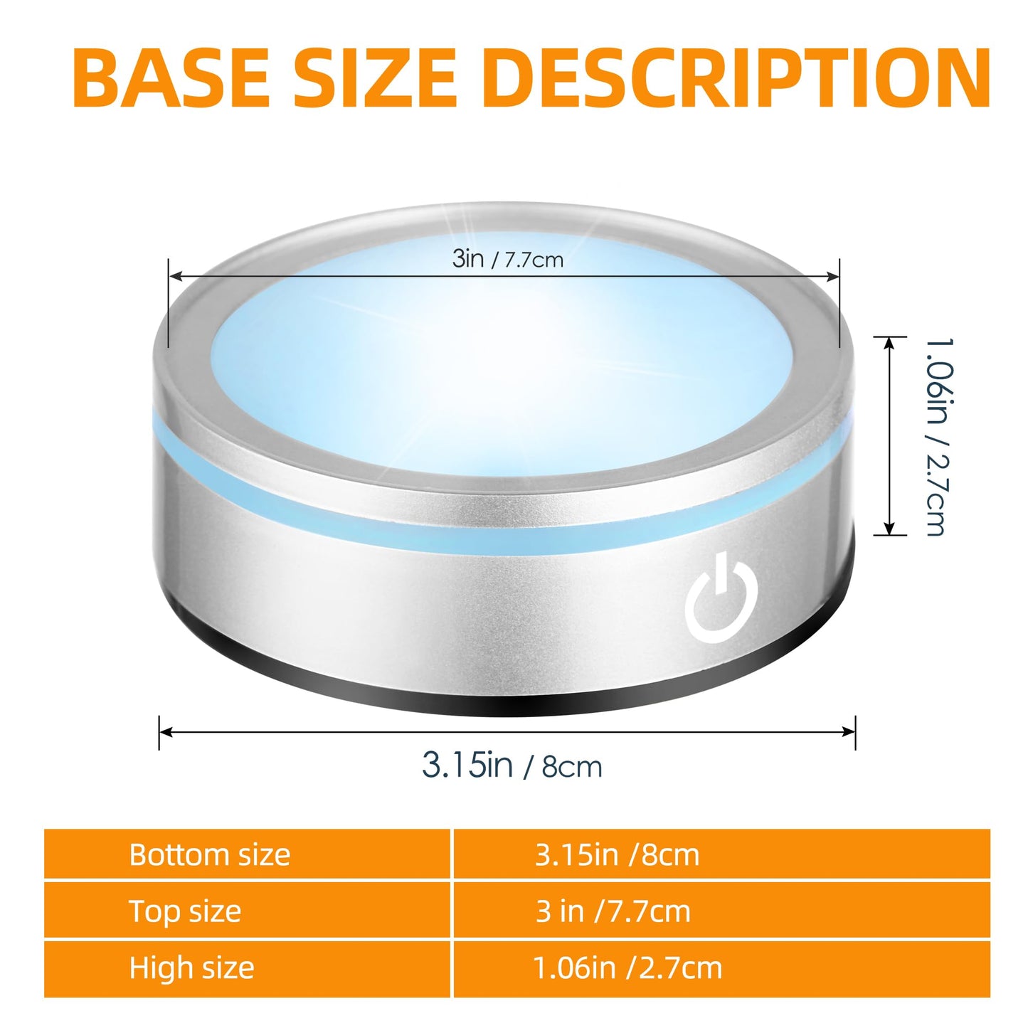 EUSTUMA LED Light Base Non-slip Round Display Stand,crystal led light base,Suitable for Glass Crystal Spherical Artwork,Holiday Party Decoration. (Silver Flat Top Surface)