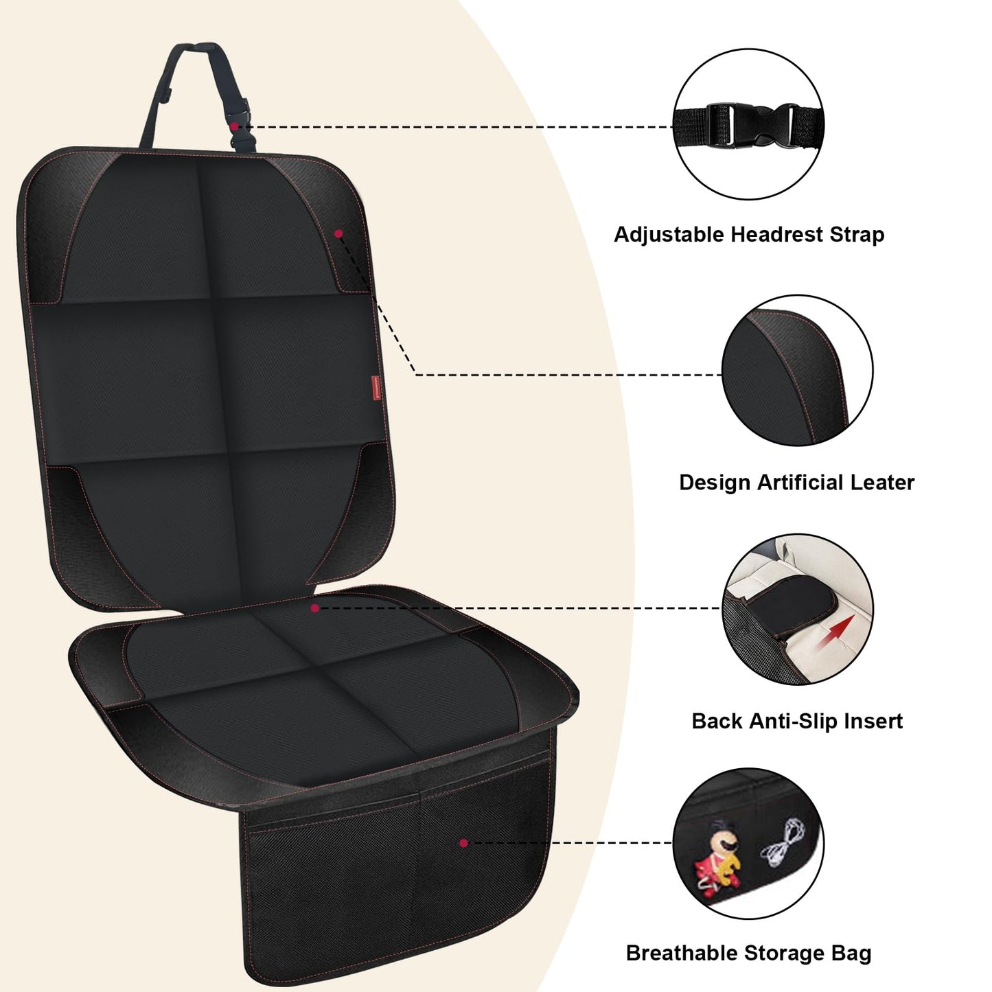 MORROLS Car Seat Protectors For Child Car Seats,1 Pack Waterproof Leather Seats Protectors With Non-Slip Bottom Large Mesh Pockets Leather And Fabric Car Seats For SUV, Sedan, Trunk