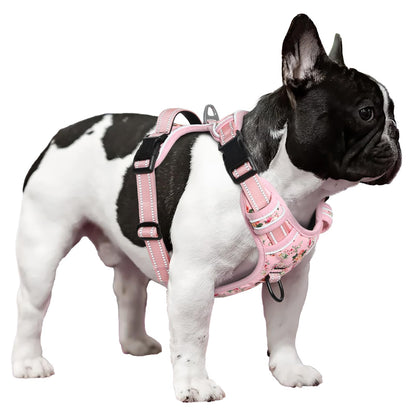 Timos No Pull Dog Harness,NO Need Go Over Dogs Head 3 Snap Buckles Reflective Oxford No Choke Harness with Front & Back 2 Metal Leash Clips Soft Padded for Small Medium Large Dogs Pink S