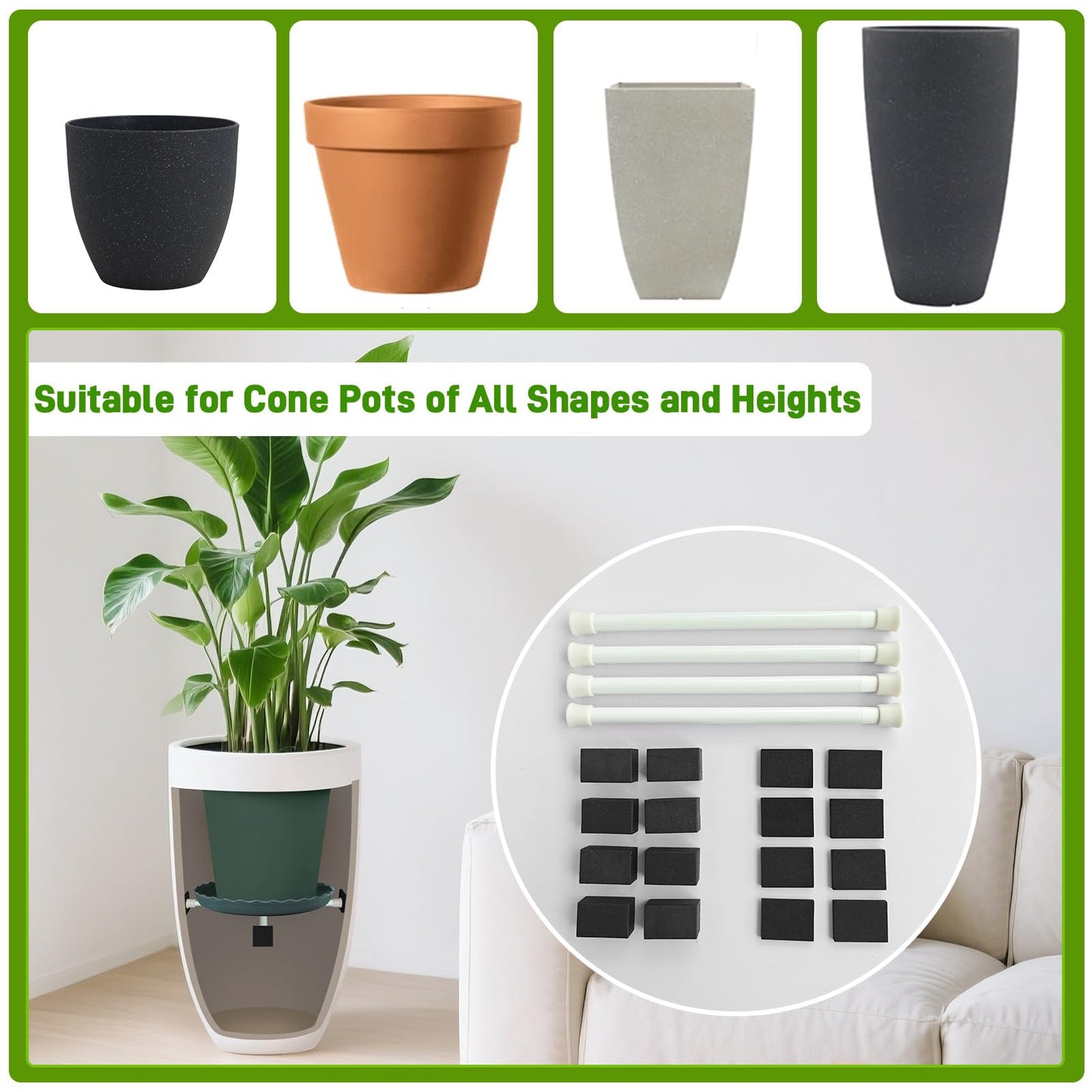 ISYOKE 2 Pack Adjustable Planter Inserts for Large Pots,10-17” Plant Risers for Inside Pots, Pot Fillers for Indoor Outdoor Tall Round Square Taper Planters