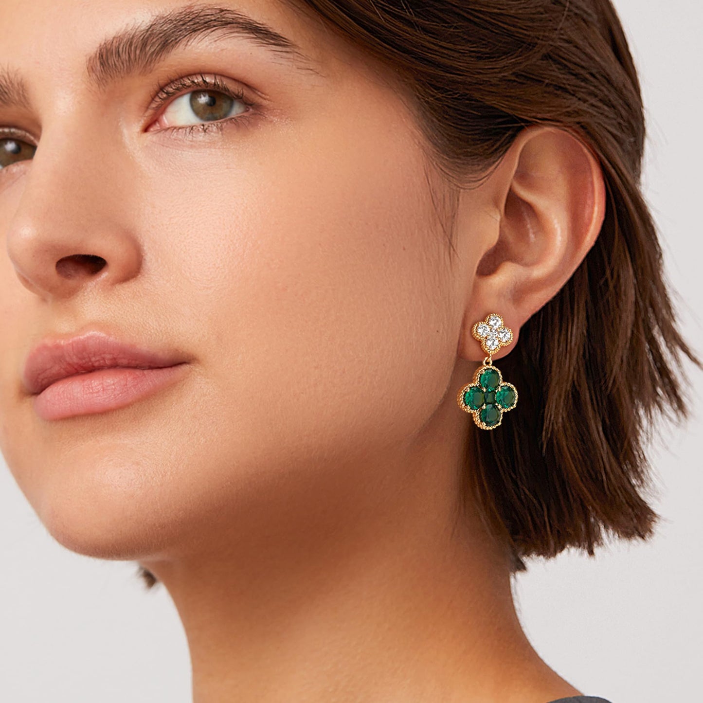 MTMY Dangle Earrings for Women 14K Gold Plated Four Leaf Clover Dangling Drop Birthstone Stud Earrings Trendy Flower Birthstone Jewelry Birthday Gifts(May)