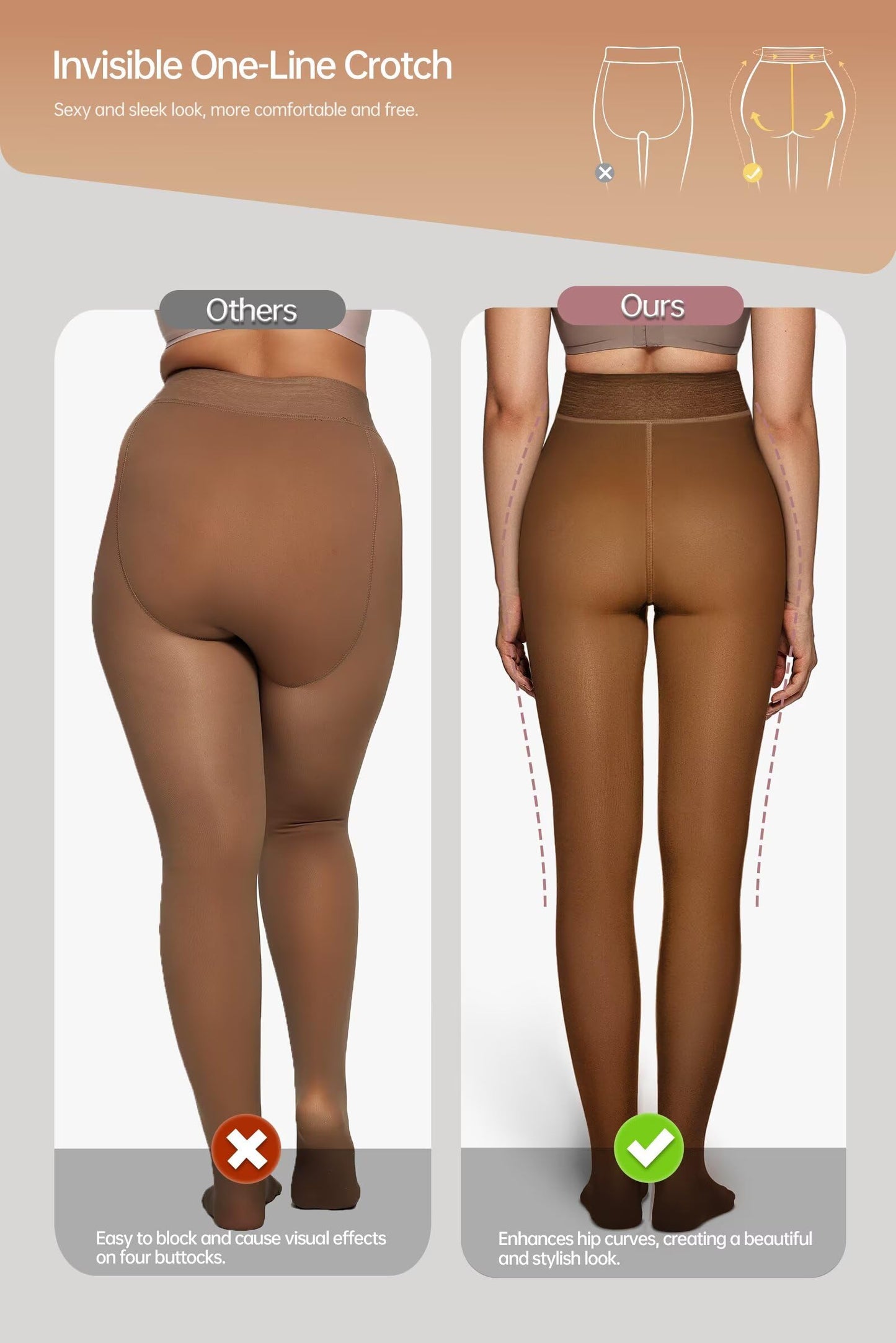 Vertvie Fleece Lined Tights Women Crotch One Seam Line Warm Sheer Pantyhose Fake Translucent Thermal Thick Tights Leggings