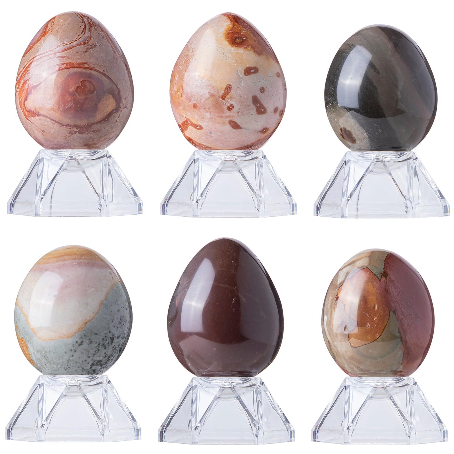 Sportmusies Natural Ocean Jasper Stone Egg Figurine Home Office Easter Decoration, Reiki Healing Crystal for Yoga Meditation, 1.69-2.28 inches
