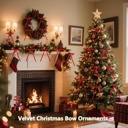 26 Pcs Velvet Christmas Tree Bows Ornaments, 5x7 Inch, 3/8" Wide, Craft Ribbon Bows for Garland Wreath Indoor Outdoor Xmas Decorations, Red