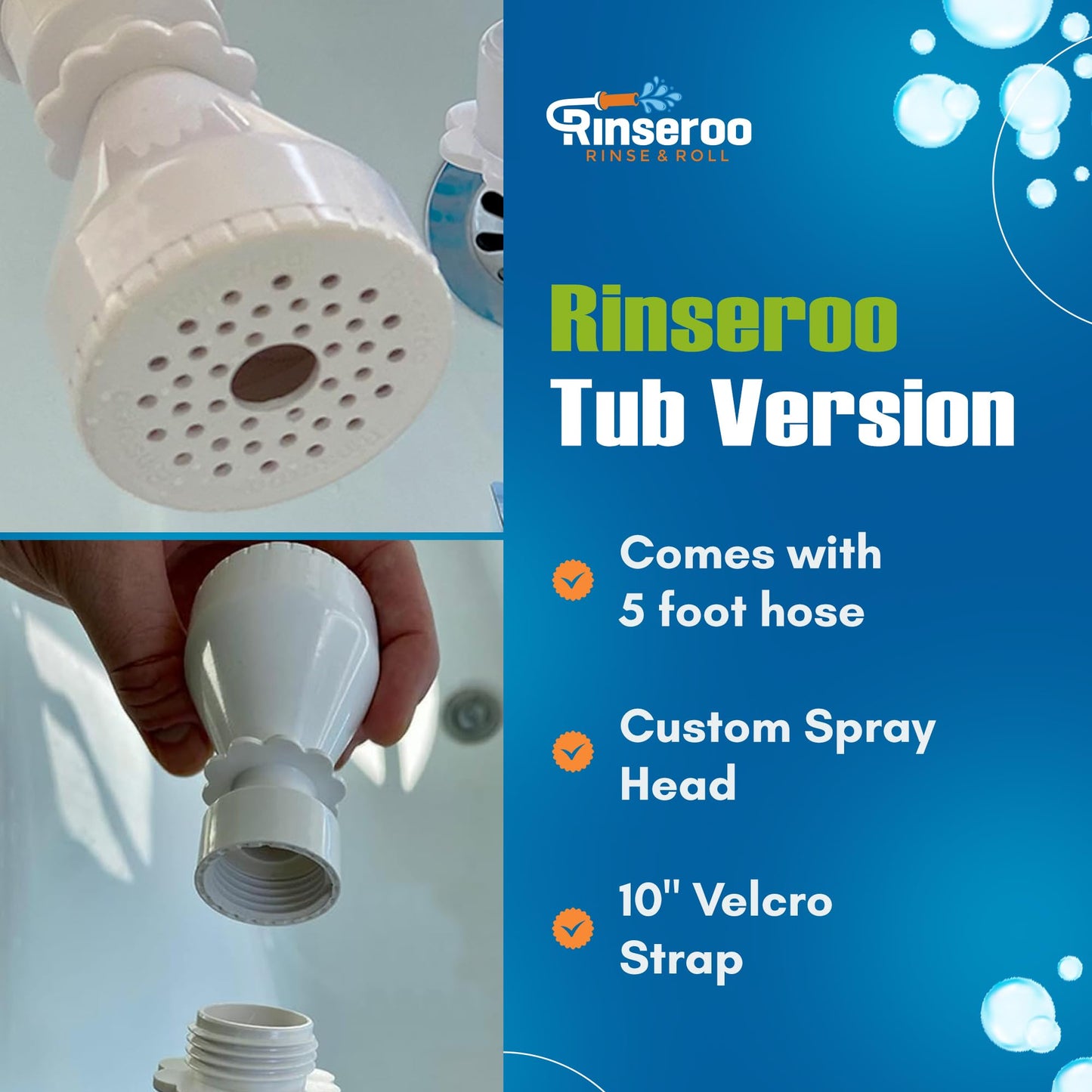 Rinseroo Ultra-Flex Slip-on Dog Shower Hose Adapter, Portable Hose Attachment with Sprayer Pet Shower Head Attachment Tub Spout 5 Foot Hose, No Installation for Quick Rinsing
