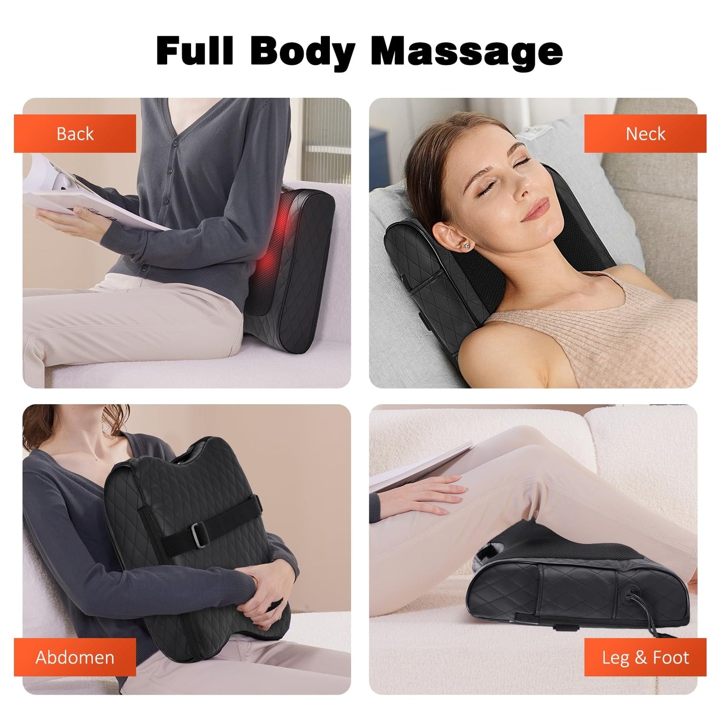 Boriwat Back Massager with Heat, Neck Massager for Pain Relief Deep Tissue, 3D Kneading Massage Pillow for Back, Neck, Shoulder, Legs, Gifts for Women Men Mom Dad