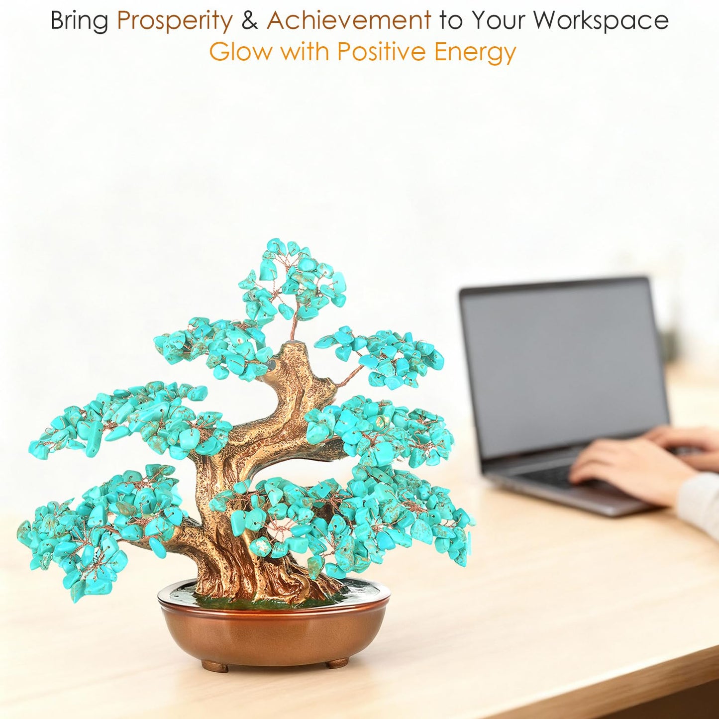 MASGEMES Howlite Turquoise (360 Large Beads) Crystal Tree Bonsai – Throat Chakra Healing Tree of Life, Feng Shui Positive Energy Decor for Home Office & Meditation Spaces 8''