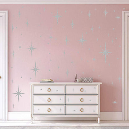 Retro Starburst Wall Decals Star Wall Stickers Atomic Star Walls Decals Geometric Walls Decor Modern Nursery Decor Peel and Stick Stars(116pcs)